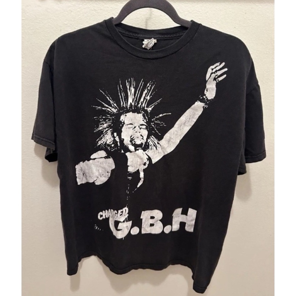 RARE❗️G.B.H Vintage 80s Charged Punk Band Tee T Shirt Black White Graphic VTG